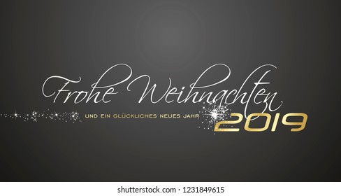 Merry Christmas and Happy New Year 2019 German language Frohe Weihnachten und ein gluckliches neues Jahr black greeting card