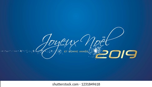 Merry Christmas and Happy New Year 2019 French language Joyeux noel et bonne annee blue greeting card