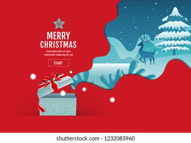Merry Christmas, happy new year, calligraphy, landscape winter, vector illustration.
