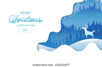 Merry Christmas, happy new year, calligraphy, landscape winter, vector illustration.