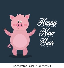 Merry Christmas and Happy New Year greeting card with pig,Eps10.