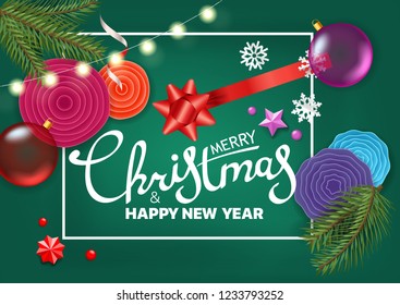 Merry Christmas and Happy New Year greetings. Vector greeting card