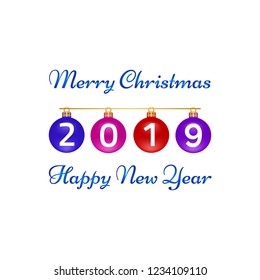 Merry Christmas, Happy New Year greeting card on white background. Vector illustration