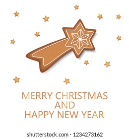 Merry Christmas and happy new year. Cookie isolated on white background. Christmas star. Holiday decoration. Vector illustration.