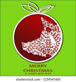 Merry Christmas and Happy New Year!   Symbol of the year 2019 - a  pig. A drawing on a green background.
