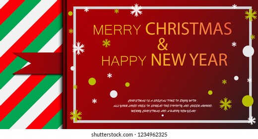 Merry Christmas And Happy New Year. Typographic. Christmas Cards Creative Background. Minimal Graphic Design. Concept. For Graphic, Banners, Presentations, Wallpaper, Reports. Vector Illustration.