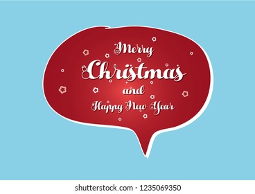 Merry Christmas and Happy new year text speech bubble. Vector Illustration.