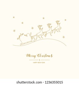 Merry Christmas and Happy New Year - greeting card with cartoon Santa Claus. Vector.