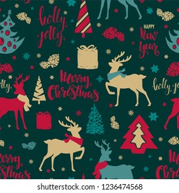 Merry Christmas and Happy New Year seamless pattern.Vector illustration.