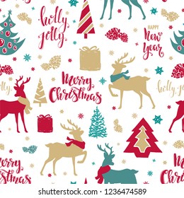 Merry Christmas and Happy New Year seamless pattern.Vector illustration.
