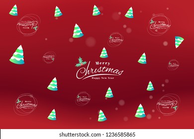 Merry Christmas and Happy New Year greeting card typography flyer template with lettering. Bright fall leaves. Poster, card, label, banner design set. Vector illustration