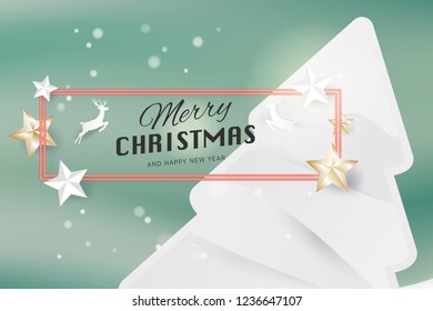 Merry Christmas and Happy New Year greeting card typography flyer template with lettering. Poster, card, label, banner design set. Vector illustration