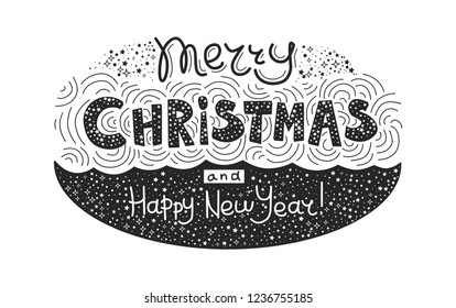 Merry Christmas and Happy New Year. Christmas lettering. Template for your design, flyer, card, banner, posters and t-shirts. Vector illustration