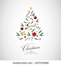 Merry Christmas and happy new year elements tree decoration background template vector design