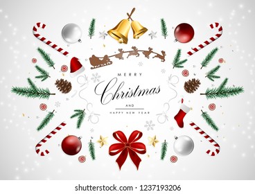 Merry Christmas and happy new year elements background template flat lay vector design