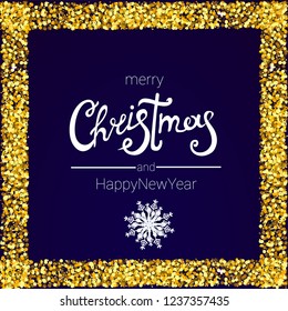 merry Christmas and happy new year frame of Golden confetti vector