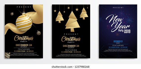 Merry Christmas and happy new year poster flyer brochure template. Vector illustration