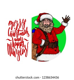 Merry Christmas and Happy New Year, Lettering and Illustration Vector
