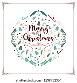 Merry christmas and happy new year decorative vintage vector background for holiday greeting card design template