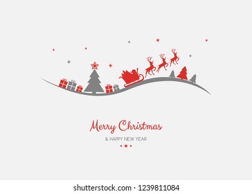 Merry Christmas and Happy New Year - greeting card with cartoon Santa Claus. Vector.