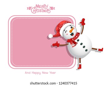 Merry Christmas and happy new year. Vector Greeting Card Snowman. decorative element on holiday. posters, gift tags and labels.