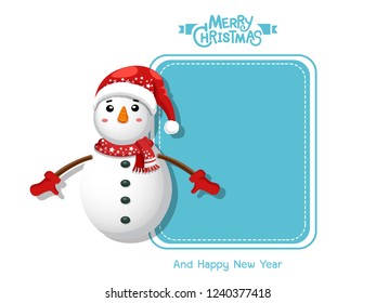 Merry Christmas and happy new year. Vector Greeting Card Snowman. decorative element on holiday. posters, gift tags and labels.