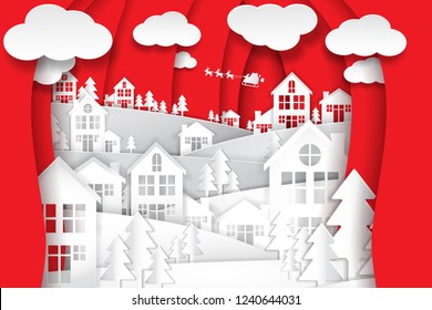 Merry Christmas and Happy New Year, Paper art design, Advertising with winter composition in paper cut style, Vector illustration