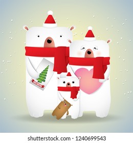 Merry Christmas and Happy New Year Cute family bears.