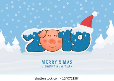 Merry Christmas and Happy New Year 2019. Christmas Greeting Card Background Design With Snow Doll