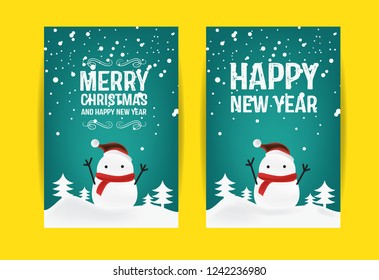 Merry Christmas and Happy New Year  Greeting Card, Poster or Gift Tag Label Design, Set of 2, Vector EPS 10.