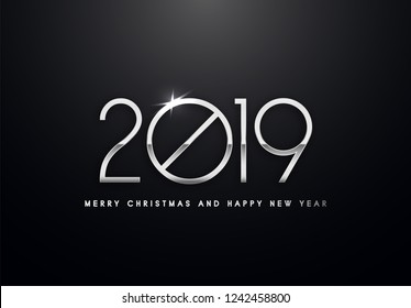 Merry Christmas and Happy New Year text design. Vector greeting illustration with golden numbers.