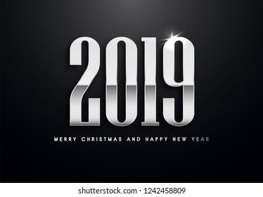 Merry Christmas and Happy New Year text design. Vector greeting illustration with golden numbers.