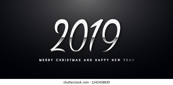 Merry Christmas and Happy New Year text design. Vector greeting illustration with golden numbers.