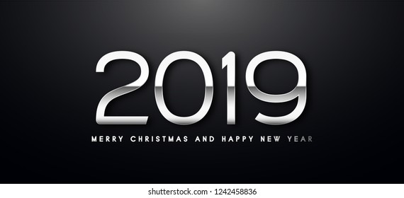 Merry Christmas and Happy New Year text design. Vector greeting illustration with golden numbers.