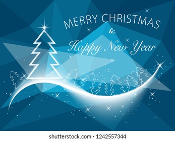 Merry Christmas and Happy New Year 2019 winter holiday greeting card with Christmas tree