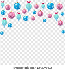merry Christmas and happy new year, postcard, background of 3D Christmas balls, on transparent background, vector