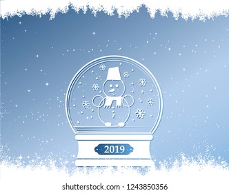 Merry Christmas and happy New Year inscription decorated with red snowflakes on the winter background. Vector logo, text design.