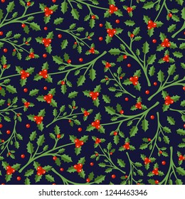 Merry Christmas and Happy New Year winter seamless pattern with holidays objects. Vector illustration