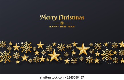 Merry Christmas and Happy New Year banner or poster design decorated with snowflakes and stars for celebration concept.