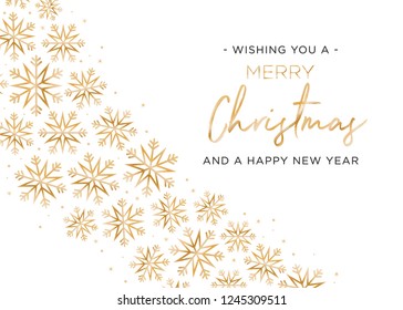 Merry Christmas and Happy New Year Holiday Greeting Card Vector Text Snowflake Illustration Background