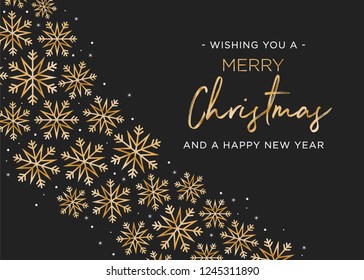 Merry Christmas and Happy New Year Holiday Greeting Card Vector Text Snowflake Illustration Background