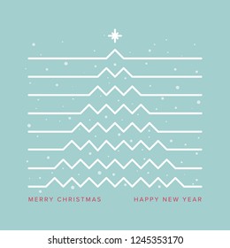 Merry Christmas and Happy New Year Card with  Zig-Zag Lines that Forms Christmas Tree. Vector Illustration. EPS10 With Layers.