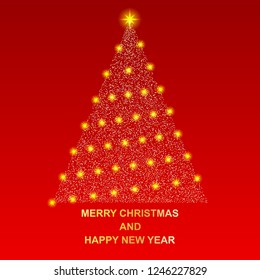 Merry Christmas and happy New year. Shiny new year tree. Beautiful gold and silver sequins with lights. EPS10.