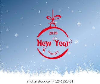 Merry Christmas and happy New Year inscription decorated with red snowflakes on the winter background. Vector logo, text design.