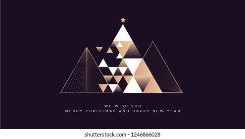 Merry Christmas and Happy New Year 2019 business greeting card. Modern vector illustration concept for background, party invitation card, website banner, social media banner, marketing material.