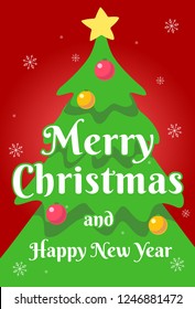 Merry Christmas and Happy New Year greeting card. Vector illustration in flat style.