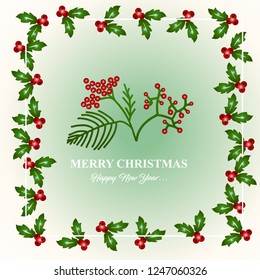 Merry Christmas and Happy New Year card design with berries