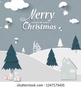 Merry Christmas and Happy new year Landscape. Vector winter background.