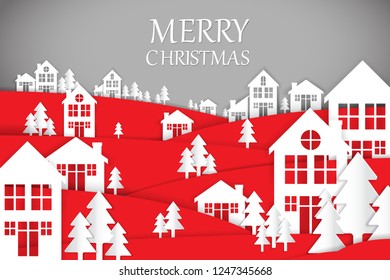 Merry Christmas and Happy New Year, Paper art design, Advertising with winter composition in paper cut style, Vector illustration