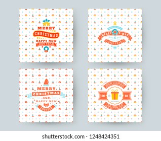Merry Christmas and Happy New Year. Retro design on seamless background. Set of vector backgrounds for wrapping paper or greeting card